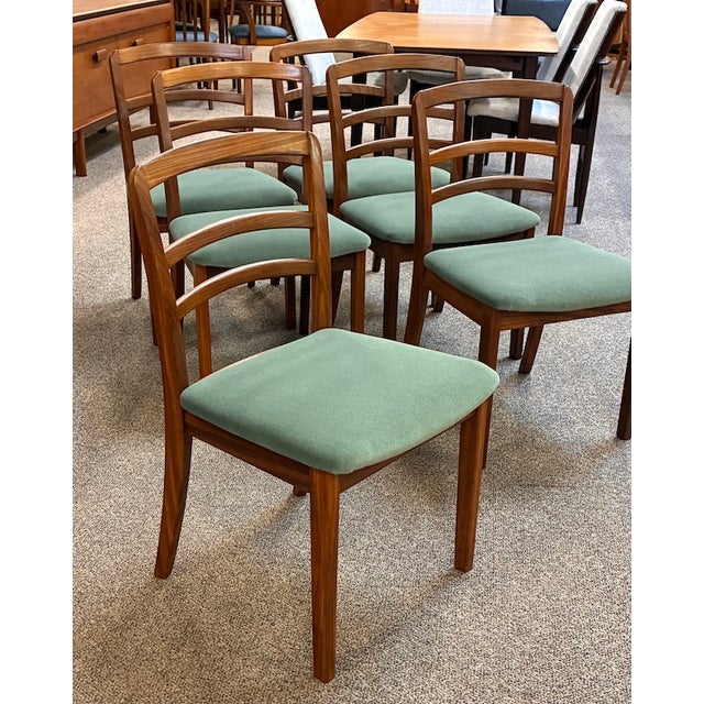 Wood Set of Six Mid Century Modern Low Profile Teak Frame Dining Chairs by G-Plan Furniture, Uk c.1960 For Sale - Image 7 of 9