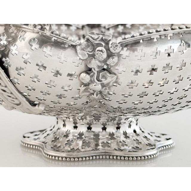 English Pierced Silver Centerpiece or Fruit Basket With Opposing Handles For Sale In Austin - Image 6 of 13
