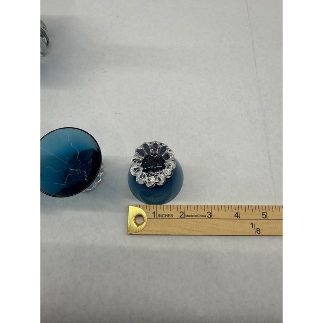 Vintage Mid-Century Modern Cobalt Blue Art Glass Decanter & 5 Cordial Glasses Set With Crystal Bases For Sale - Image 6 of 9
