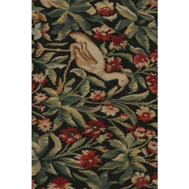 Green Rug & Kilim’s Tudor Style Kilim in Green and Red Florals With Beige Pictorials For Sale - Image 8 of 9