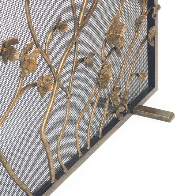 Gold Rubbed Black Primrose Garden Fireplace Screen For Sale - Image 12 of 12