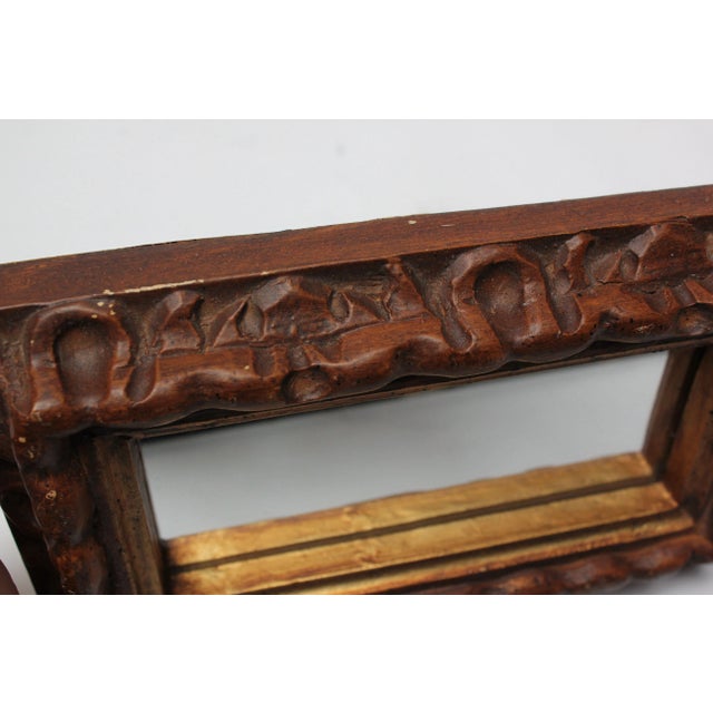 Glass Small Faux-Wood Resin Accent Wall Mirror For Sale - Image 7 of 13