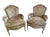 Louis XVI Style Distressed Cream Painted Bergere Chairs - A Pair For Sale