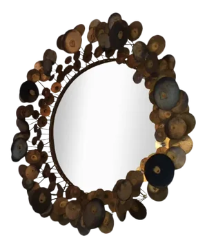 1970 Signed Curtis Jere Deep Toned Raindrops Round Mirror