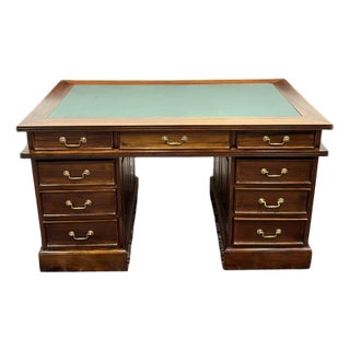 English Desk with Green Leather For Sale