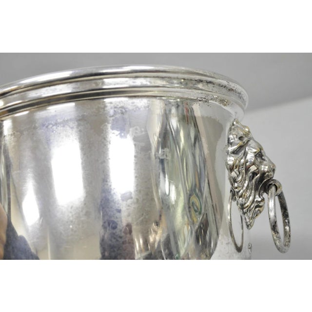 Vintage English Regency Winthrop Silver Plated Lion Handle Covered Ice Bucket For Sale - Image 16 of 18