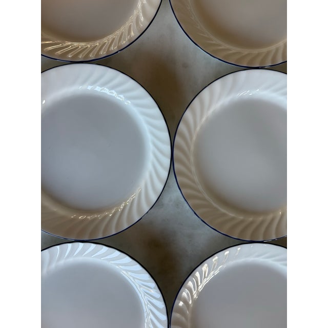 Mid-Century Modern Set of 6 Vintage White and Blue Corelle Glass Plates For Sale - Image 3 of 8