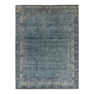 Rug & Kilim’s Khotan-Inspired Rug in Blue With Gray Floral Patterns and Borders For Sale