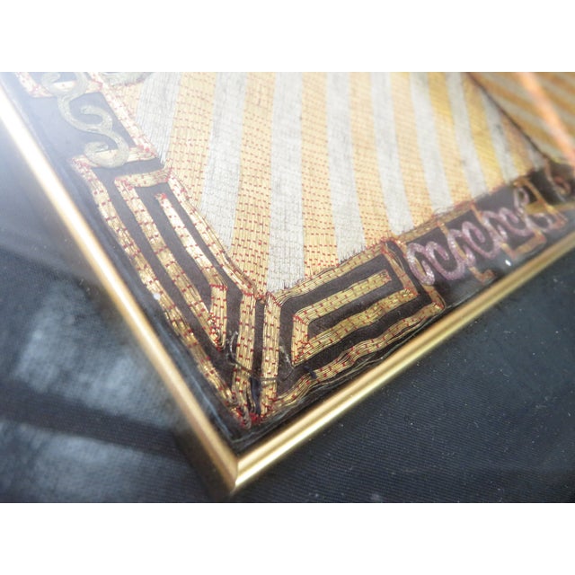 Antique Pair of Qing Dynasty Chinese Embroidered Silk Buzi Civil Rank Badges ~ Gold Frame For Sale - Image 16 of 17