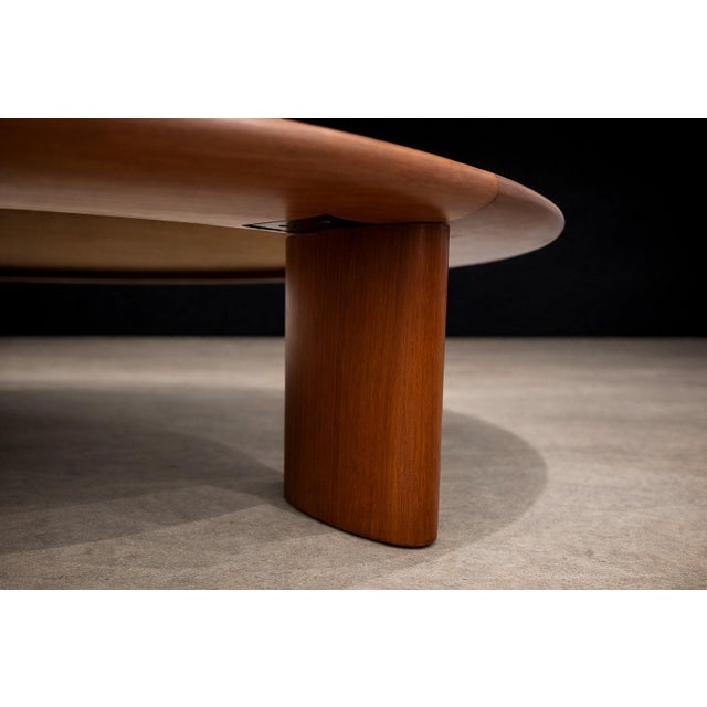 1970s Round Coffee Table in Solid Hardwood & Black Leather, Brazilian Modern, 1970s For Sale - Image 5 of 11