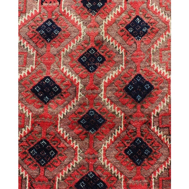 Mid 20th Century Midcentury Vintage Beluch Rug With All-Over Diamond Pattern in Red & Charcoal 3'4"x6'3" For Sale - Image 5 of 5