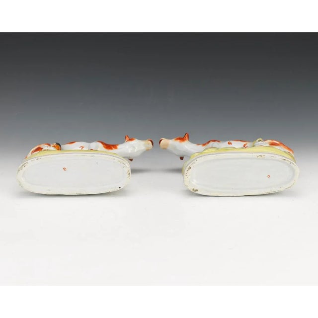 Ceramic Antique Staffordshire Flatback Cow and Milkmaid Spill Vases- a Pair For Sale - Image 7 of 8