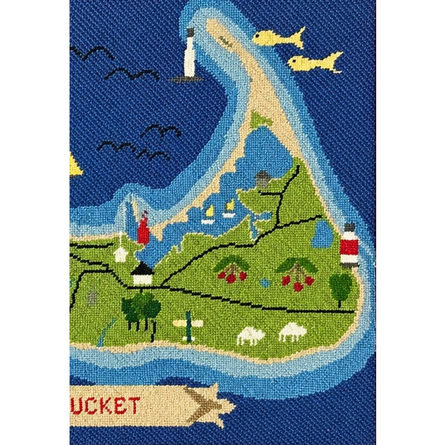 Vintage Nantucket Needlepoint Map Framed Coastal Folk Art For Sale - Image 4 of 12