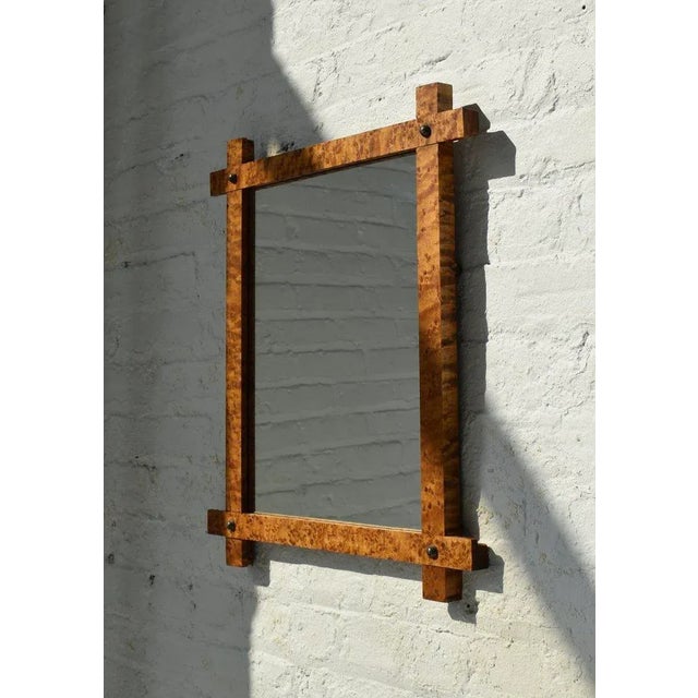 American Antique Solid Birdseye Maple Framed Mirror With Crosshatch Corners, Circa Early 20th Century For Sale - Image 3 of 12