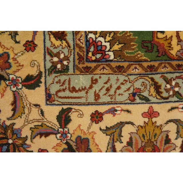 1940s Ivory Medallion Antique Persian Tabriz Silk Rug 5' 10" X 9' 4" Handknotted Wool Carpet For Sale - Image 4 of 5