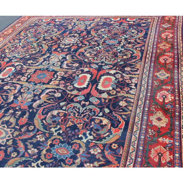 Early 20th Century Colorful Antique Persian Sultanabad Rug With Navy Blue Field and Red Border 9'0"x12'1" For Sale - Image 5 of 9