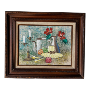 Vintage Lovey Original Still Life Oil Painting on Canvas, Framed