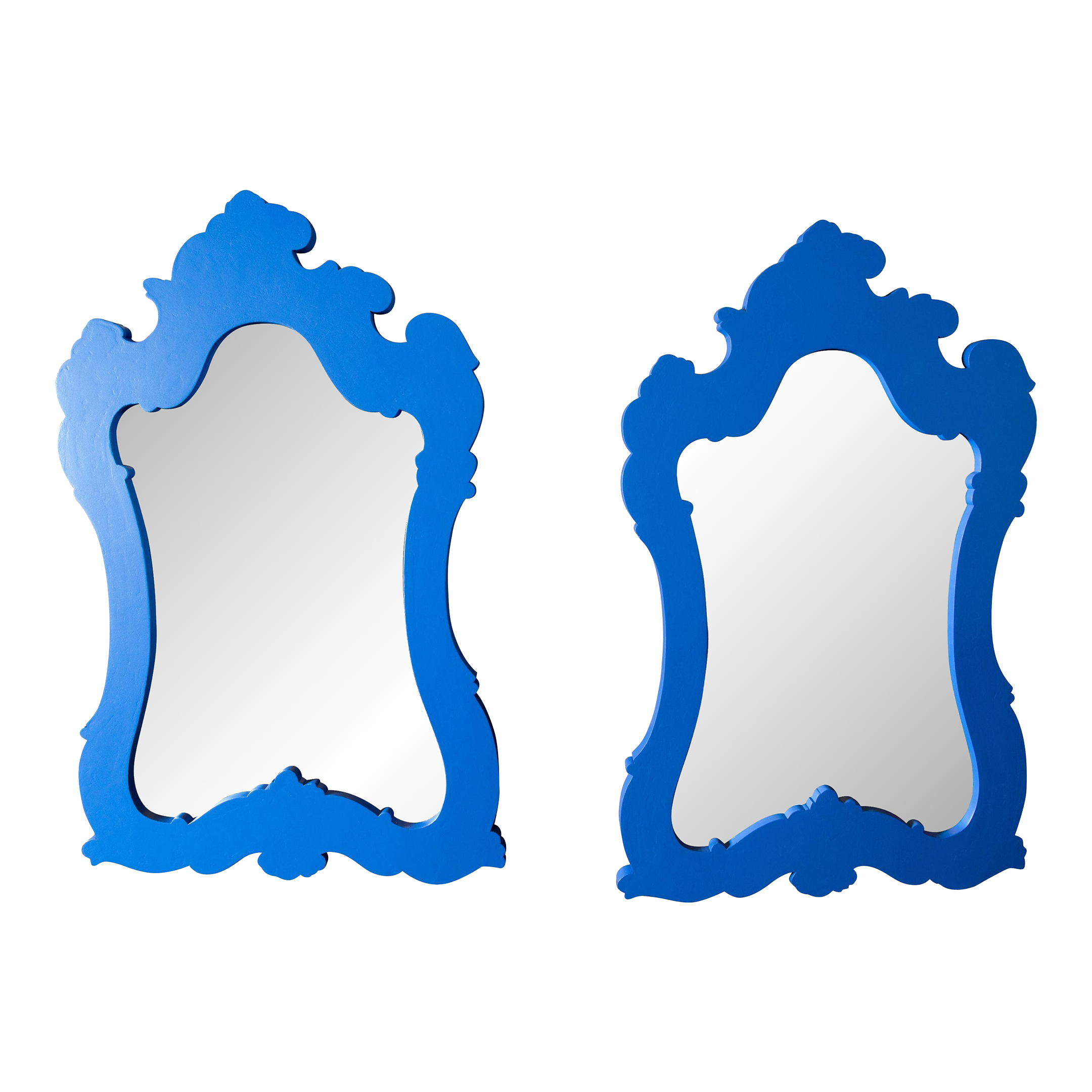 Pair Chinoiserie Or Moroccan Blue Painted Wood Framed Mirrors, 1980s