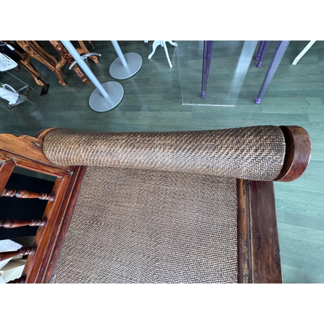1900 - 1909 Antique Chinese Elm Daybed With Rattan Seat and Shou Bolster, Late Qing Dynasty For Sale - Image 5 of 12