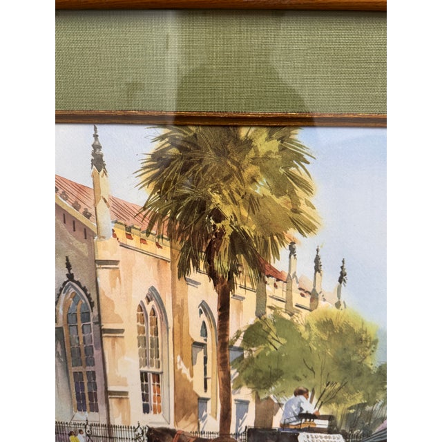 Late 20th Century Al Stine French Huguenot Church Watercolor, Framed For Sale - Image 10 of 12