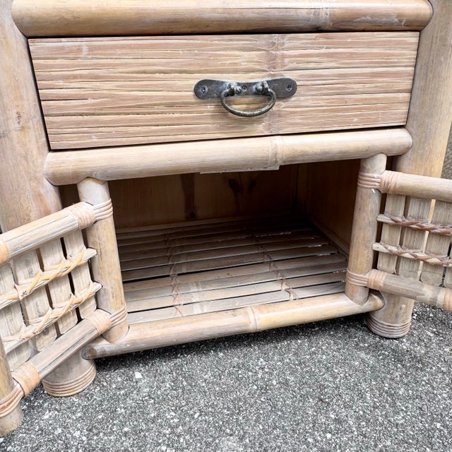 Boho Chic Chunky Bamboo Wicker Nightstands - A Pair For Sale - Image 11 of 12
