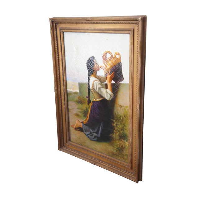 Exquisite late 20th-century oil painting after William Adolphe Bouguereau's(1825-1905) "Thirst". This beautiful example is...