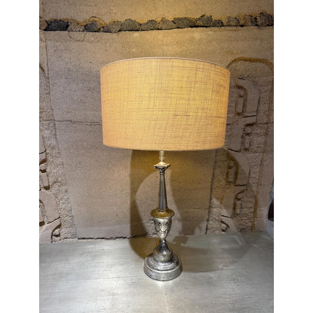 Silver Vintage Neoclassical Torchiere Table Lamp Attributed Stiffel Rembrandt For Sale - Image 8 of 10