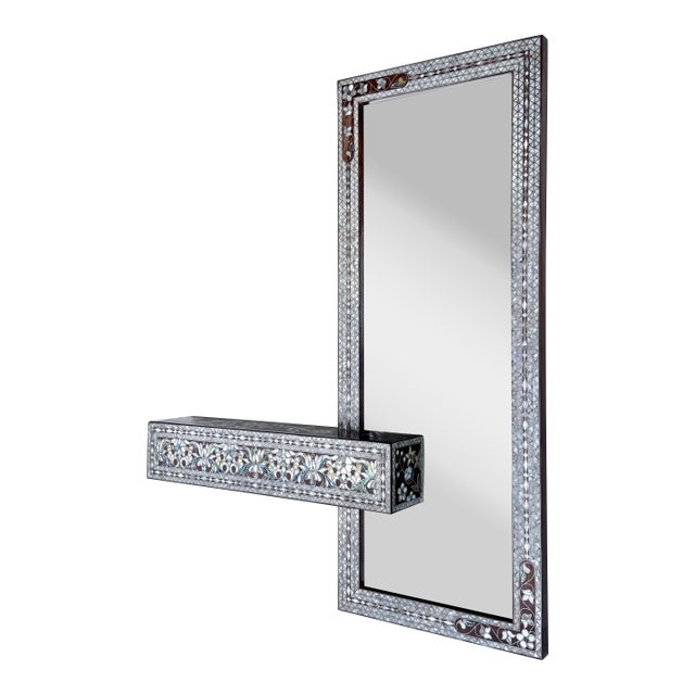 Contemporary Design Mother of Pearl Inlaid Mirror With Shelf For Sale