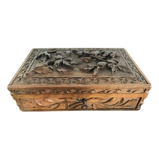 19th Century Antique Kashmiri Hand-Carved Monogrammed Walnut Box With Original Key For Sale