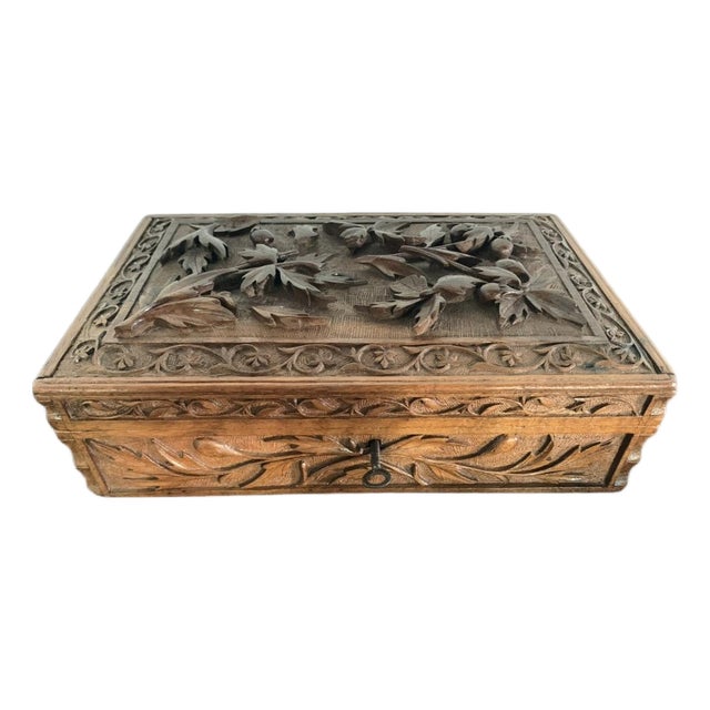 19th Century Antique Kashmiri Hand-Carved Monogrammed Walnut Box With Original Key For Sale
