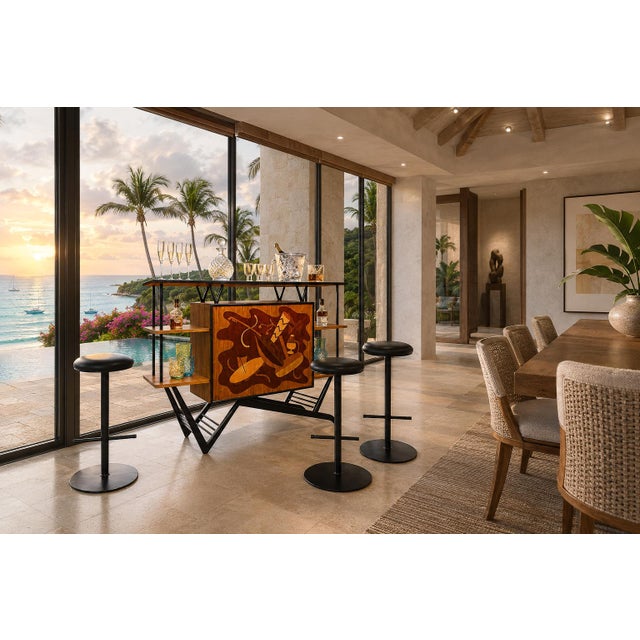 Brazilian Modern Bar in Imbuia, Roxinho and Pau Marfim With Party Motif Marquetry, Brazil, 1950s For Sale - Image 17 of 18