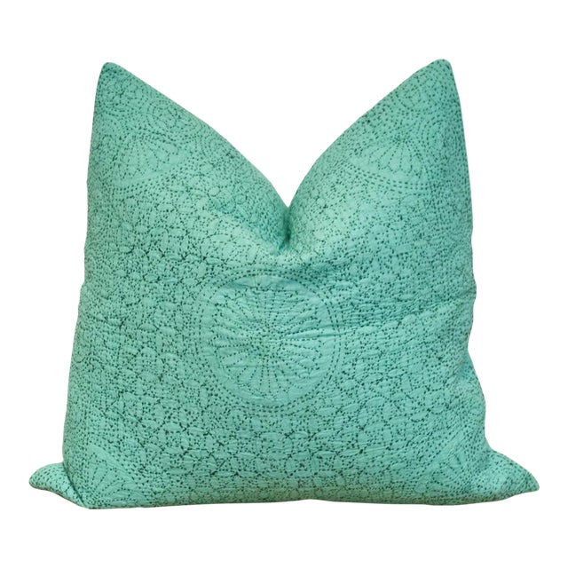 Persian Green Hand-Stitched Pillow Cover For Sale