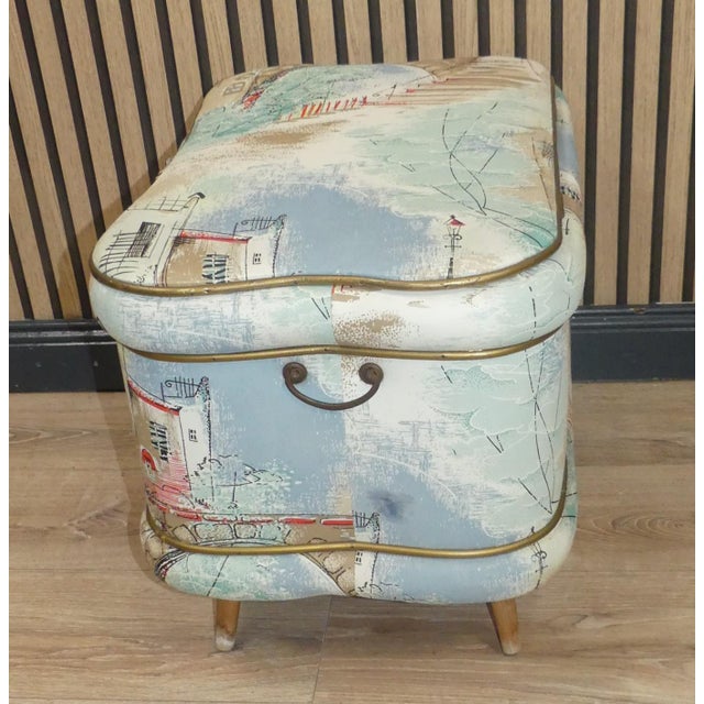 Mid-Century Modern Pastel Patterned Laundry Ottoman, 1950s For Sale - Image 3 of 13