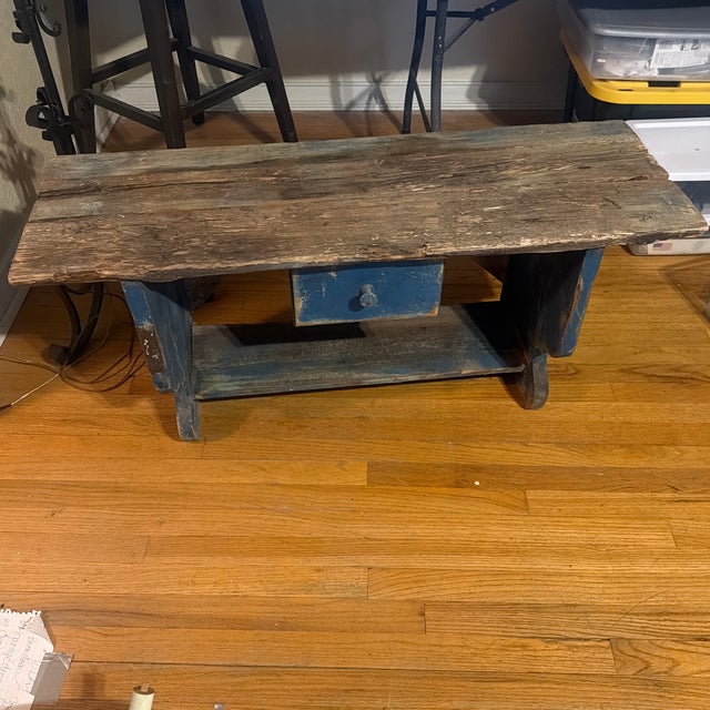 Late 19th Century Rustic Farmhouse Wooden Bench With Single Drawer For Sale - Image 12 of 12