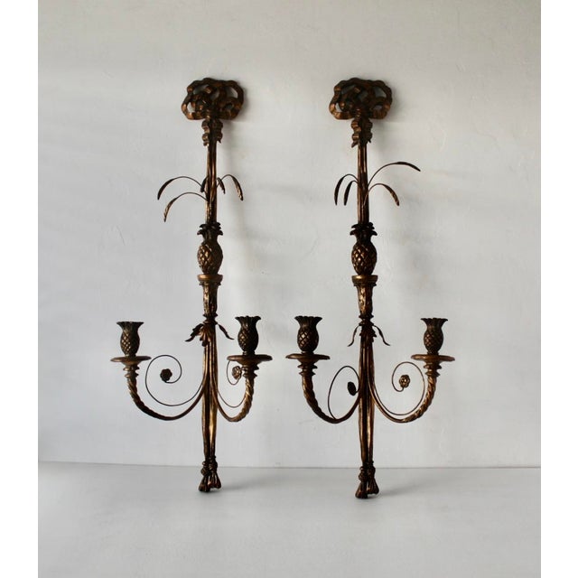 Monumental French Regency Style Gilded Wall Candle Sconces-a Pair For Sale - Image 12 of 18