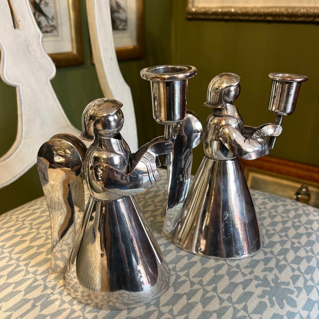 Los Castillo Vintage Los Castillo Silver Plate Angel Candleholder For Sale - Image 4 of 5