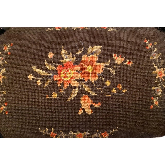 Vintage French Country Two Handle Floral Needlepoint Cricket Foot Stool For Sale - Image 9 of 13