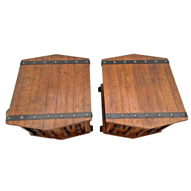 Wood 1960s Lane Furniture Cabinets, Side Tables Set, Rustic Spanish Revival, Mediterranean, 2 Pieces For Sale - Image 7 of 12