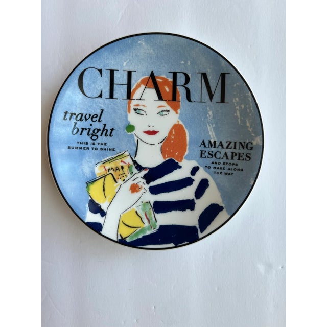 Vintage Kate Spade Plates With Fashion Magazine Cover For Sale - Image 4 of 4