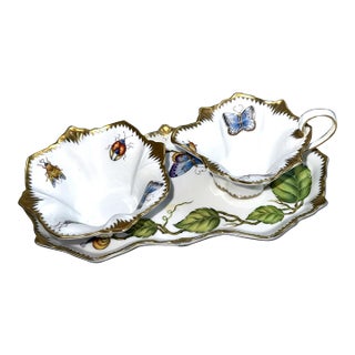 Anna Weatherely Butterfly Spring in Budapest Handpainted Porcelian Series Cream & Sugar With Serving Trey For Sale