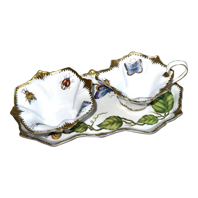 Anna Weatherely Butterfly Spring in Budapest Handpainted Porcelian Series Cream & Sugar With Serving Trey For Sale