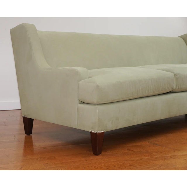 Wood Maxfield Sofa, Lichen Ultrasuede For Sale - Image 7 of 8