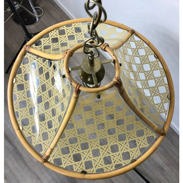 Bamboo, Metal, Glass & Rattan Pendant Light, Italy, 1960s For Sale - Image 6 of 8