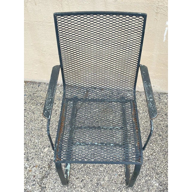Vintage Industrial Modern Wrought Iron Metal Mesh Cantilever Patio Chairs - a Pair For Sale - Image 4 of 11
