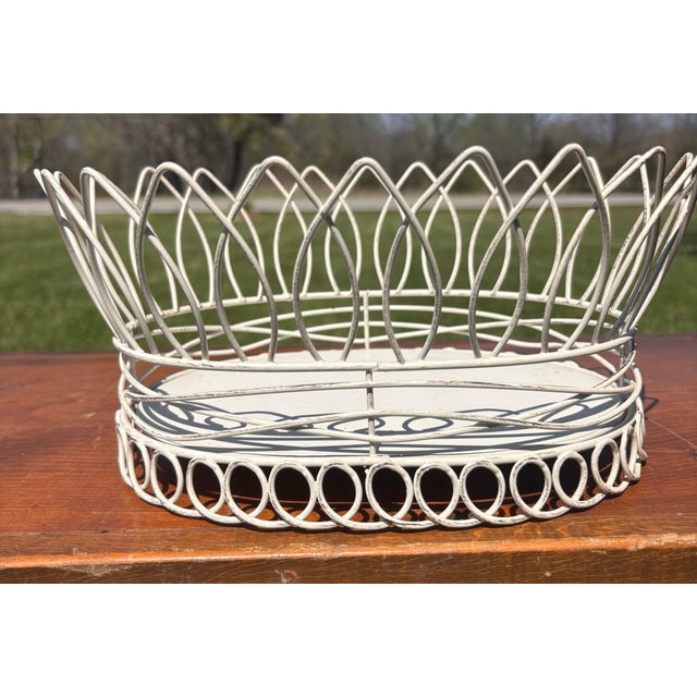 Shabby Chic 1980s French Country White Wire Basket Cachepot Planter For Sale - Image 3 of 10
