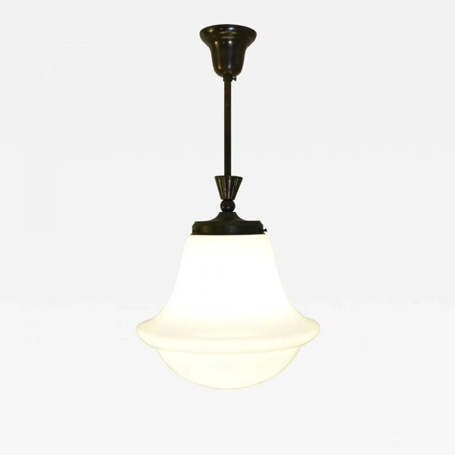 Swedish Grace Art Déco Copper and Hand Blown Glass Pendant Lamp, 1920s For Sale - Image 6 of 8