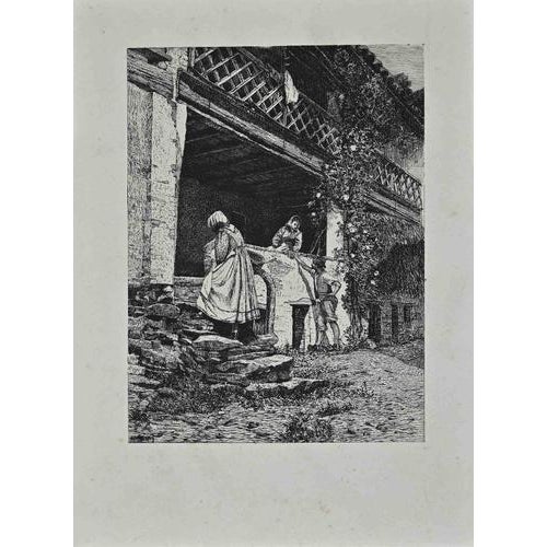 Mountain House is an etching on paper realized in 1865. Hand-signed, illegible. Good conditions with minor foxing. This...