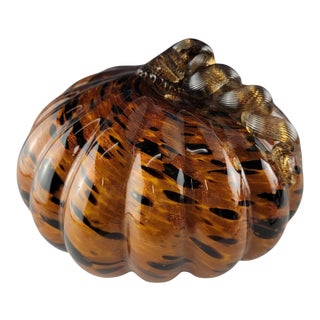 Monumental Art Glass Hand-Blown Tortoise Shell Pumpkin Gourd Coiled Stem For Sale