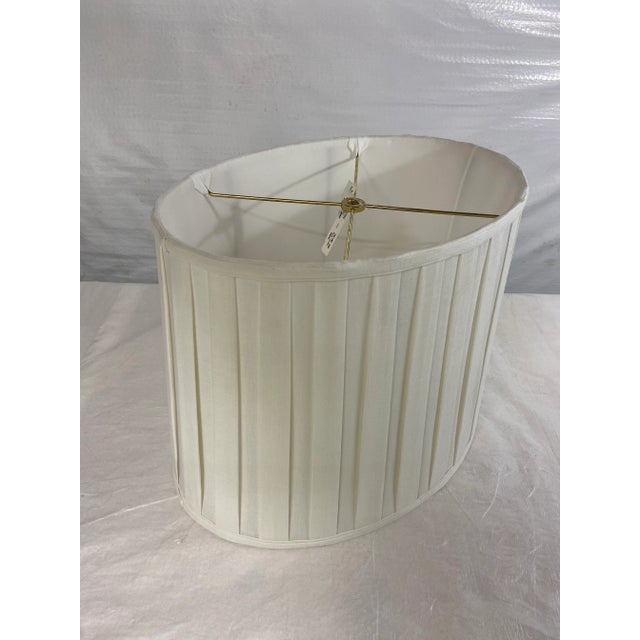 Metal Large Oval White Box Pleat Linen Drum Shade For Sale - Image 7 of 8