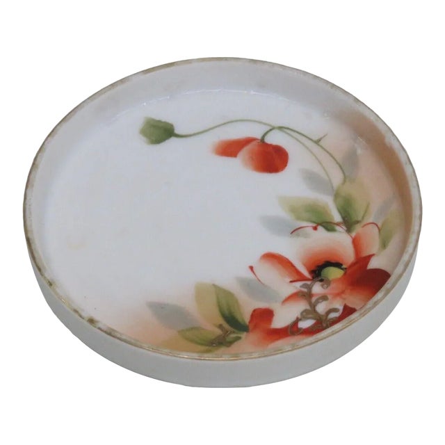 Nippon Japan Porcelain Poppy Flower Small Trinket Ring Dish Coaster For Sale